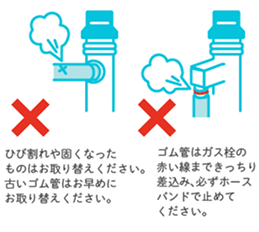ゴム管・ガス栓は正しい接続方法でご使用ください。